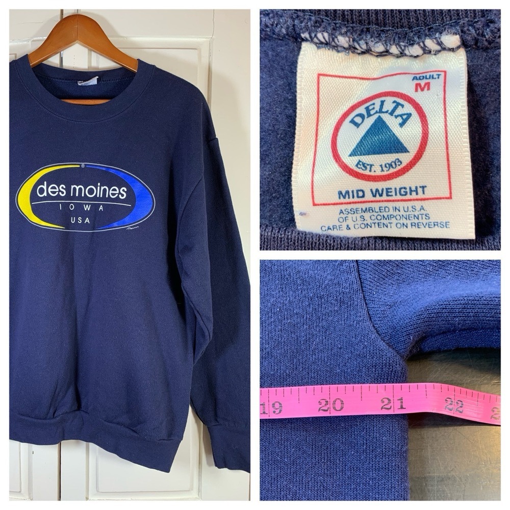 Vtg 90s Delta Sweatshirt Pullover Made In USA Crewneck Des Moines Iowa Medium